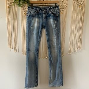 MISS ME Embellished Distressed Low‎ Rise Angel Wing Bootcut Jeans JP5437B 28